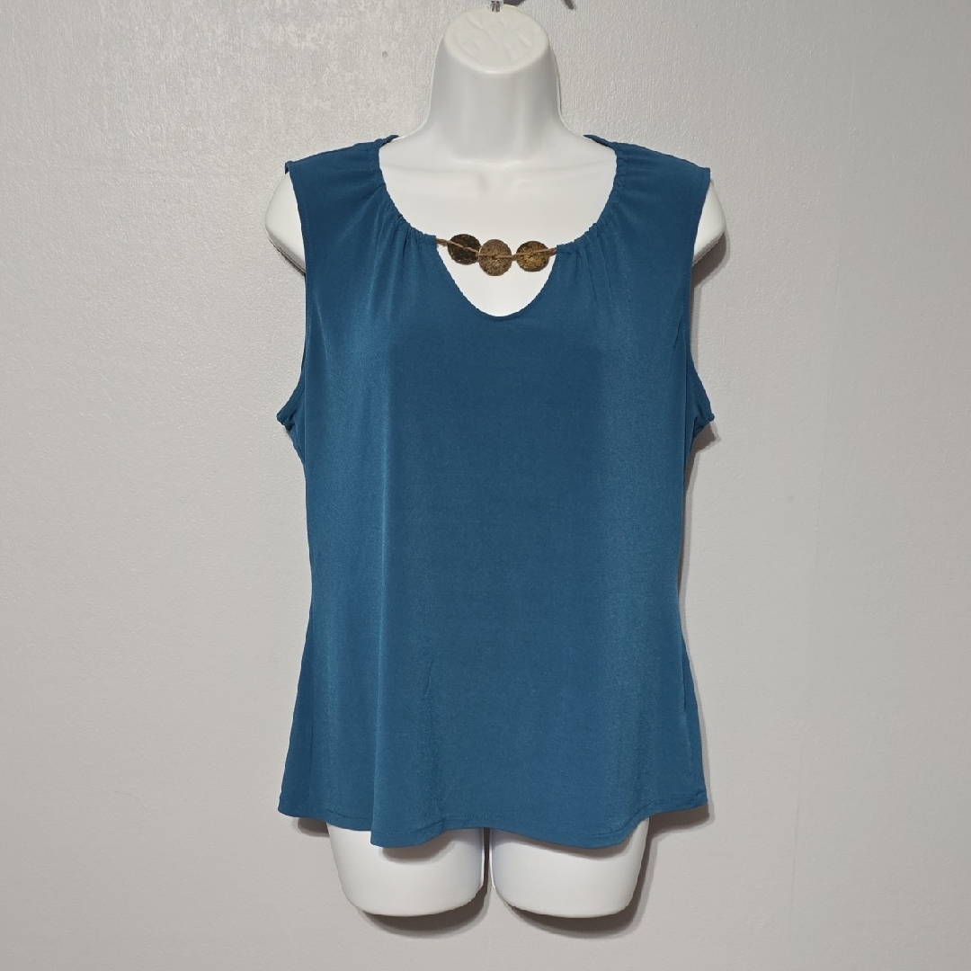 East 5th Blue Sleeveless Tank Top With Necklace Detail